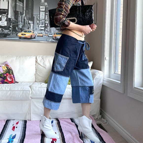 Denim reworked patch cropped jeans - Picture 3 of 14